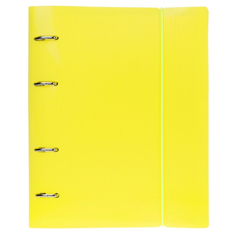 Тетрадь 120 листов, клетка, "Line neon" желтая, на кольцах, на резинке