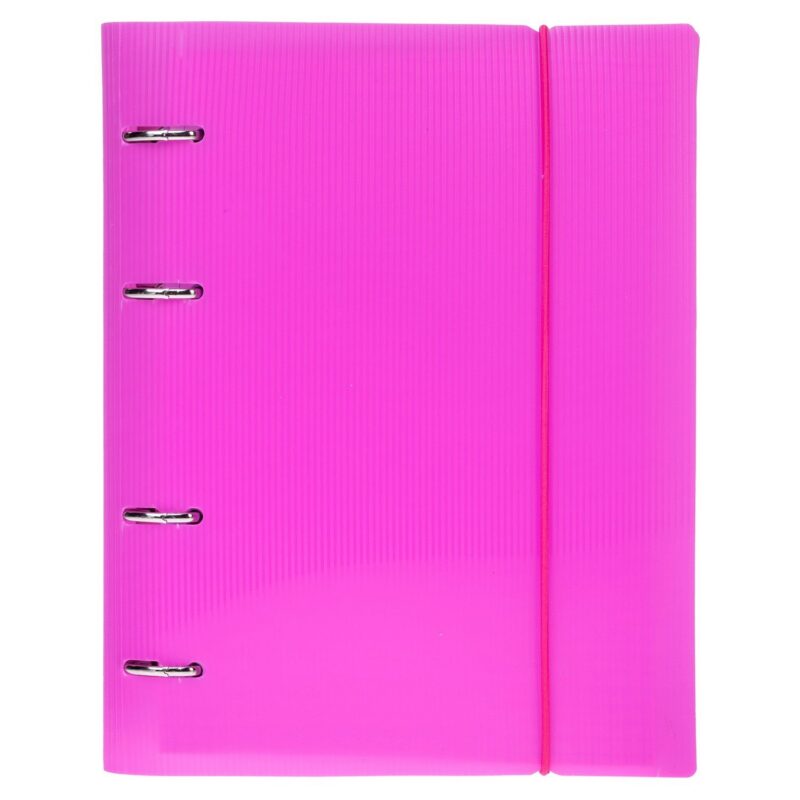 Тетрадь 120 листов, клетка, "Line neon" розовая, на кольцах, на резинке