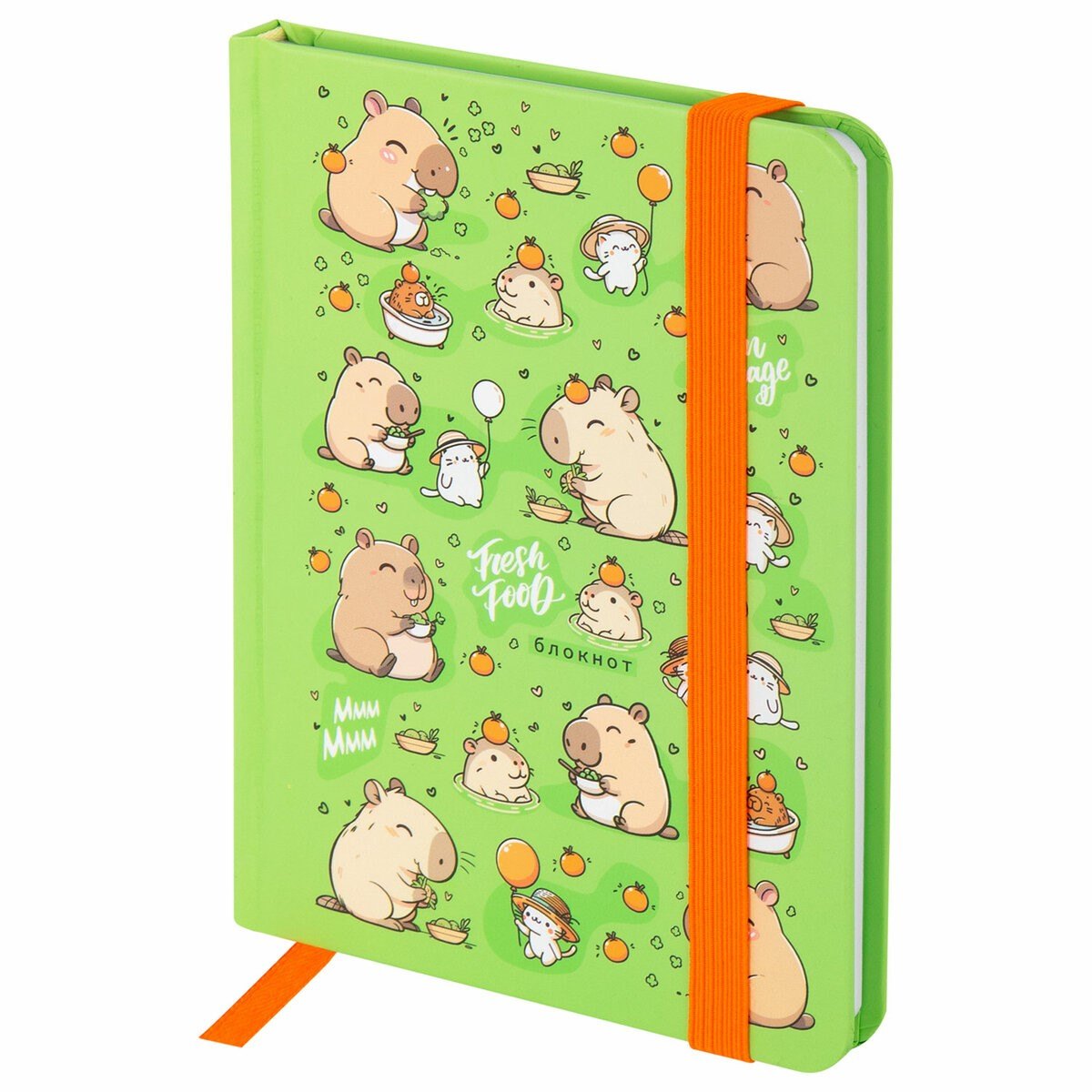 Записная книжка А6 96л кл. "Капибары" тв.обложка, резинка