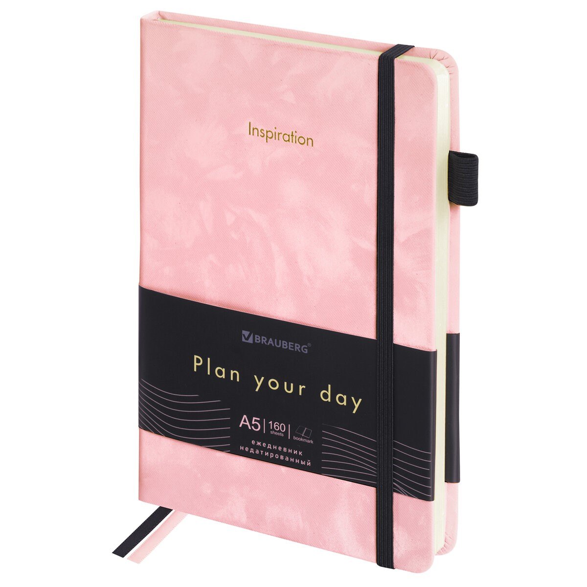 Ежедневник недат. А5 160л "Velvet" розовый, иск.кожа, петля д/ручки, резинка