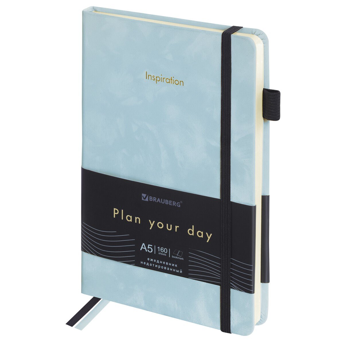 Ежедневник недат. А5 160л "Velvet" серо-голубой, иск.кожа, петля д/ручки, резинка