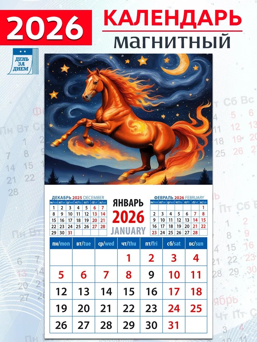 Календарь 2026г 94*167 «Год огненной лошади» на магните