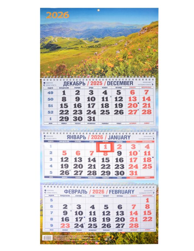 Календарь квартальный 2026г 310*680 "Летний день" настенный, трёхблочный, спираль