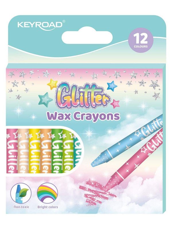 Мелки восковые 12цв "Glitter", к/к, Keyroad