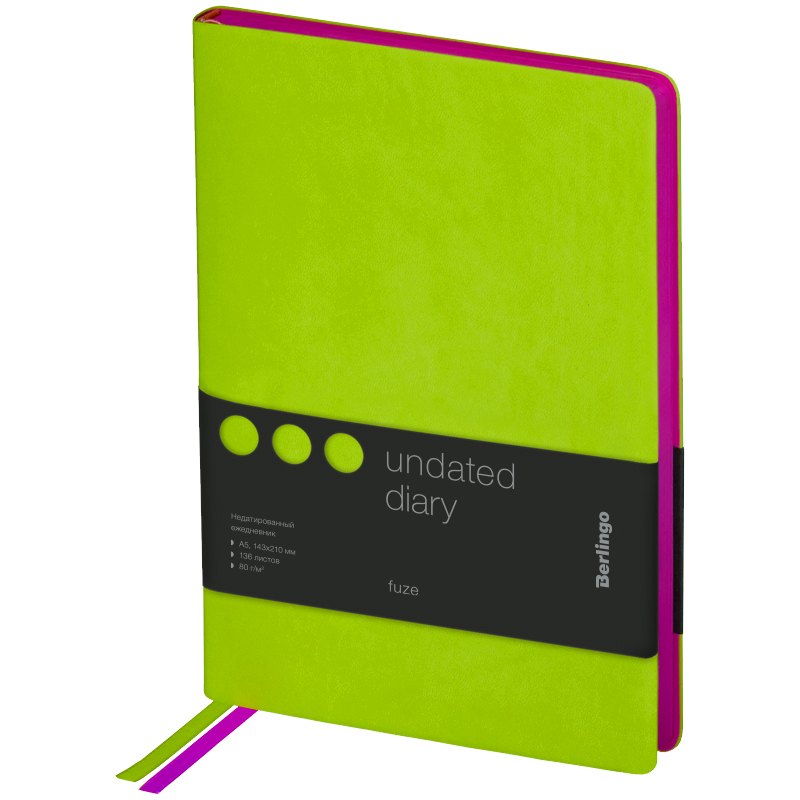 Ежедневник недат. А5 136л "Fuze. Салатовый" иск.кожа, цветной срез