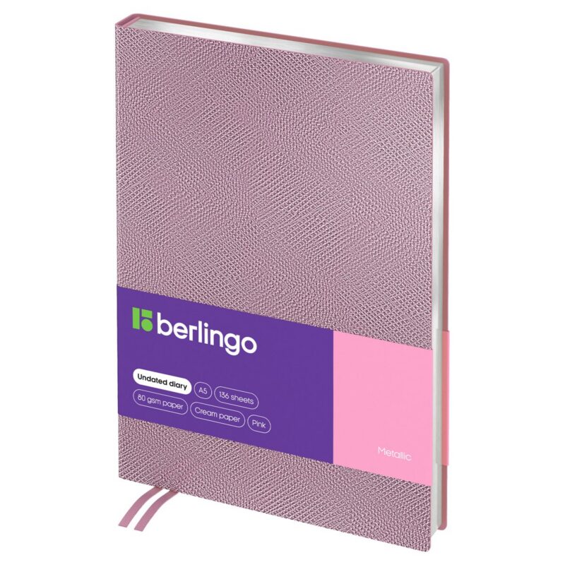 Ежедневник недат. А5 136л "Metallic" иск.кожа, сер. срез, розовый металлик