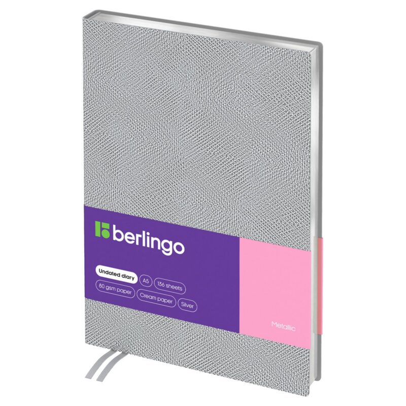 Ежедневник недат. А5 136л "Metallic" иск.кожа, сер. срез, серебряный металлик