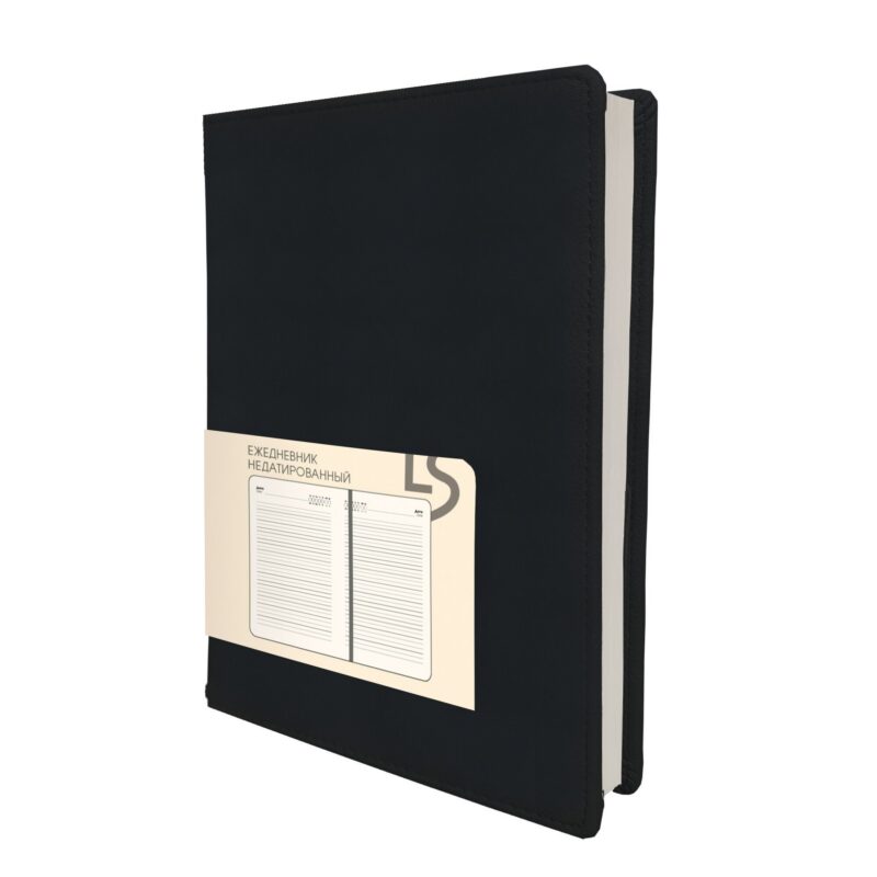 Ежедневник недат. А5 136л "MAPLE" черный, 7Б, иск.кожа, обл.поролон, тв.переплет, тонир.блок, скругл.углы, ляссе, инд.уп