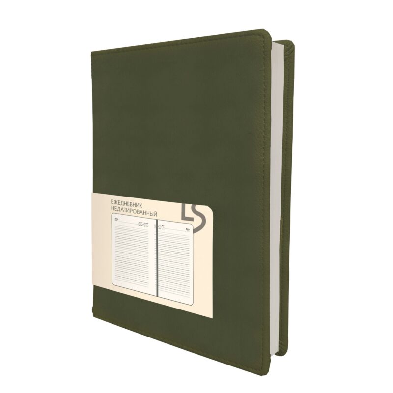 Ежедневник недат. А5 136л "MAPLE" оливковый, 7Б, иск.кожа, обл.поролон, тв.переплет, тонир.блок, скругл.углы, ляссе, инд.уп