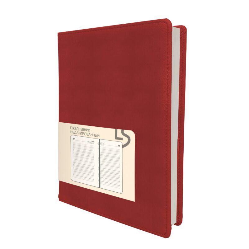Ежедневник недат. А5 136л "MAPLE" красный, 7Б, иск.кожа, обл.поролон, тв.переплет, тонир.блок, скругл.углы, ляссе, инд.уп