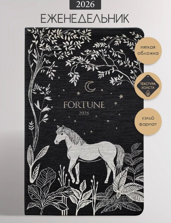Еженедельник датированный 2026 год, А5, 64 листа, 130x205 мм "Fortune", черный