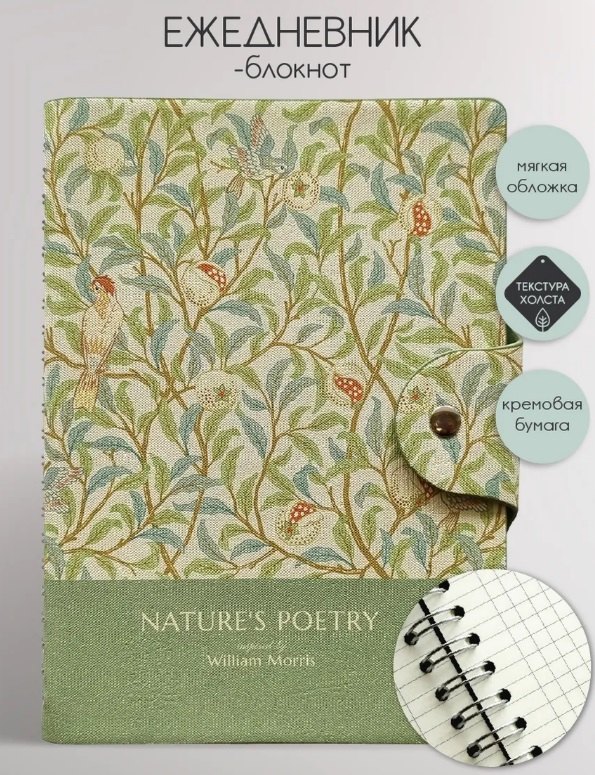 Бизнес-тетрадь А5, 96 листов в клетку, 140 x 200 мм "Poesy. Птицы" искусственная кожа, спираль