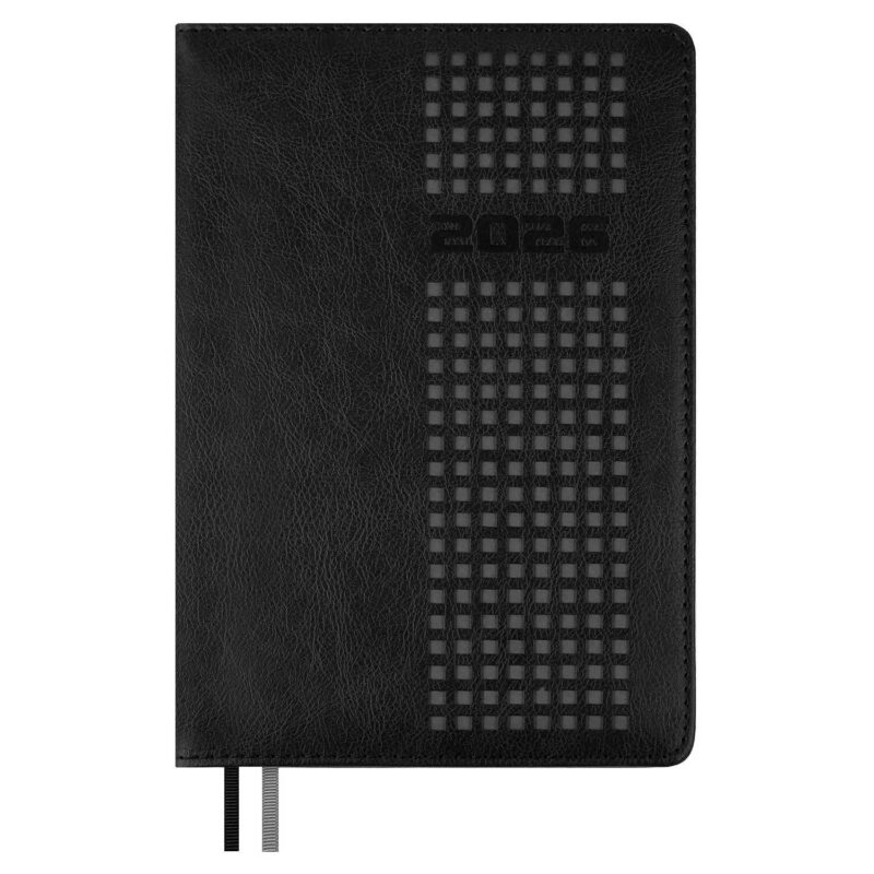 Ежедневник датированный 2026 год, А5, 176 листов, "Шевро", черный