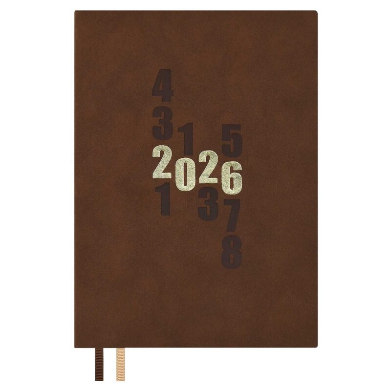 Ежедневник датированный 2026 год, А5, 176 листов, "Замша", коричневый