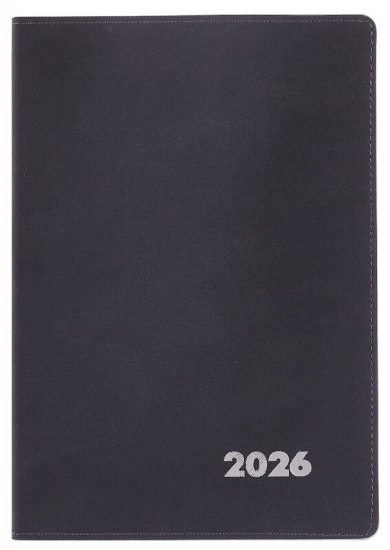 Еженедельник датированный 2026 год, А5+, 80 листов, "Нубук", черный