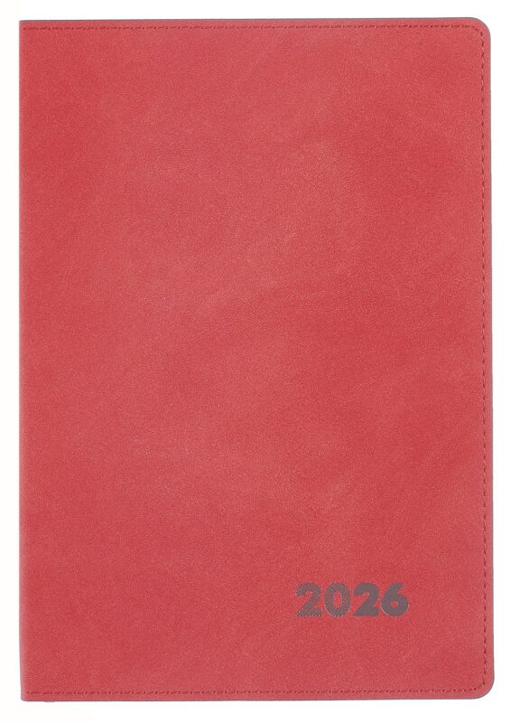 Еженедельник датированный 2026 год, А5+, 80 листов, "Нубук", коралловый