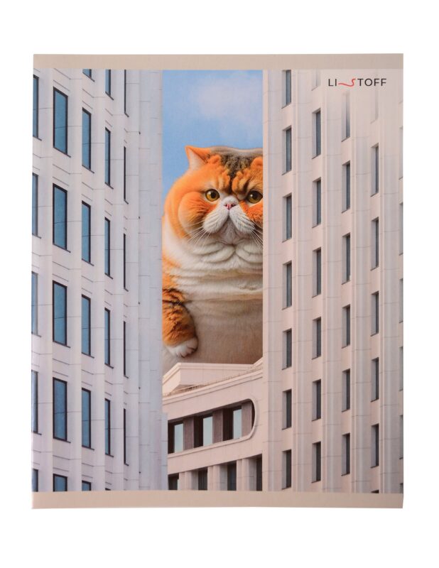 Тетрадь 18л кл. "Большие коты" мел.картон, офсет 60г/м2, поля, ассорти