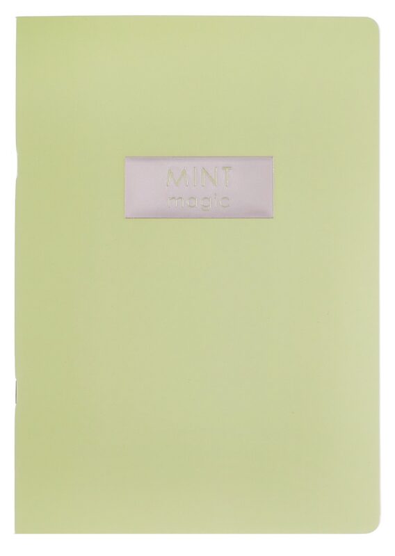 Тетрадь А4- 48л кл. "Mint magic" скрепка, мел.картон, печ.пантон, ламинация soft touch, тиснение фольгой
