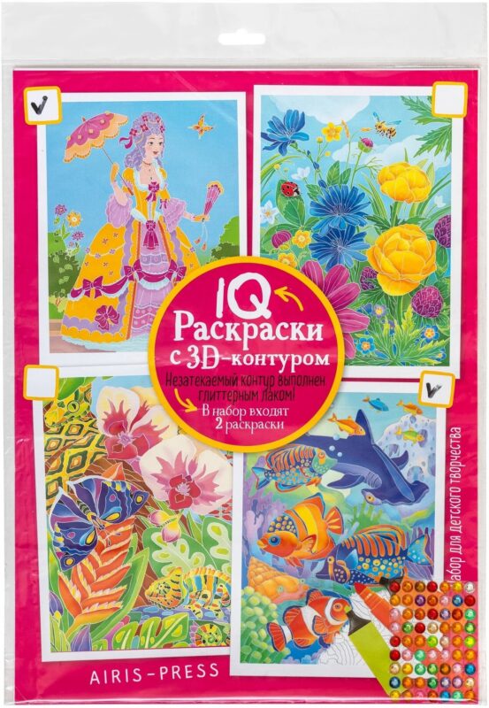 IQ Раскраски 3D контур. Набор 6 макси Разноцветный микс