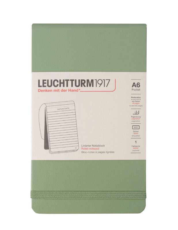 Записная книжка A6, 62 листа в линейку "Portrait Pocket", твердая обложка, шалфей, Leuchtturm1917