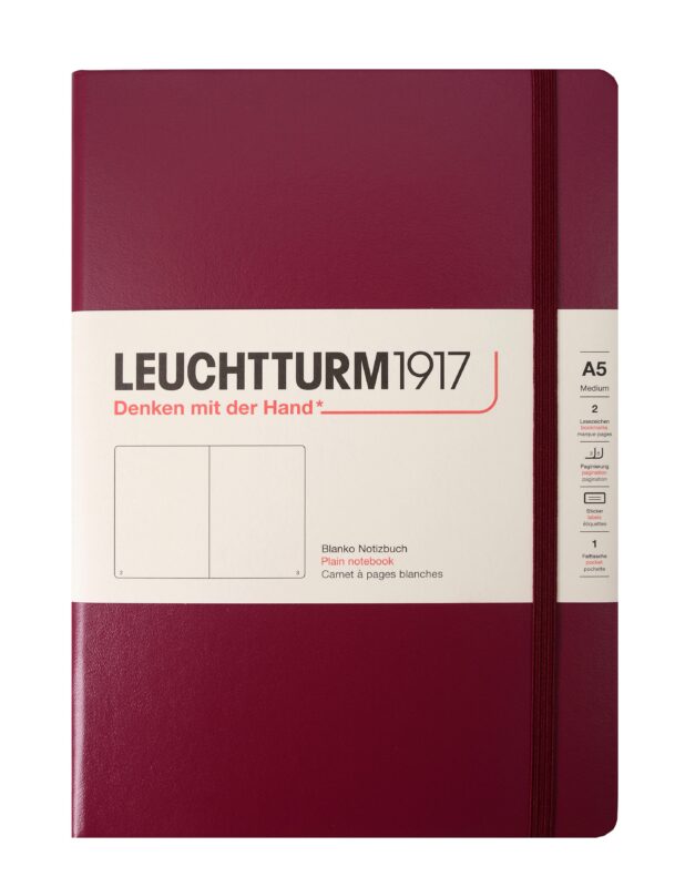Книга для записей A5, 125 листов, нелинованная "Classic", твердая обложка, красный портвейн, Leuchtturm1917