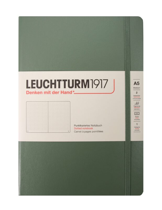 Книга для записей A5, 125 листов в точку "Smooth Colours", твердая обложка, оливковый, Leuchtturm1917