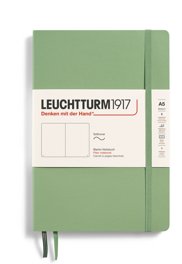 Книга для записей A5, 61 лист, нелинованная "Classic", мягкая обложка, шалфей, Leuchtturm1917