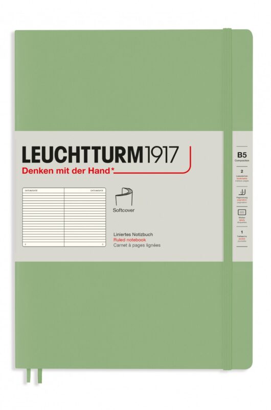 Книга для записей B5, 61 лист в линейку "Classic", мягкая обложка, шалфей, Leuchtturm1917