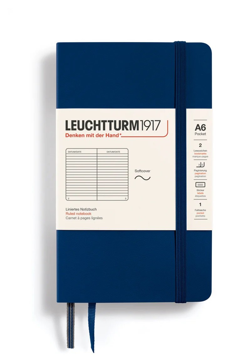 Записная книжка A6, 61 лист в линейку "Classic", мягкая обложка, синий неви, Leuchtturm1917