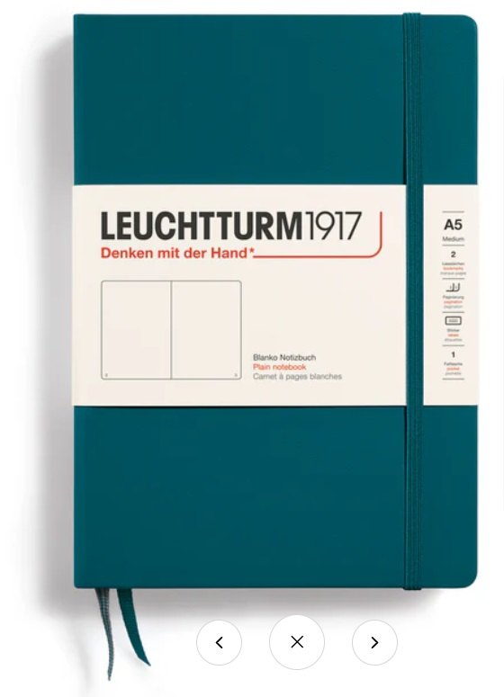 Книга для записей A5, 125 листов, нелинованная "Classic", твердая обложка, цвет тихоокеанский зеленый, Leuchtturm1917