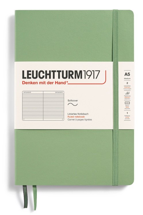 Книга для записей A5, 61 лист в линейку "Classic", мягкая обложка, цвет шалфей, Leuchtturm1917