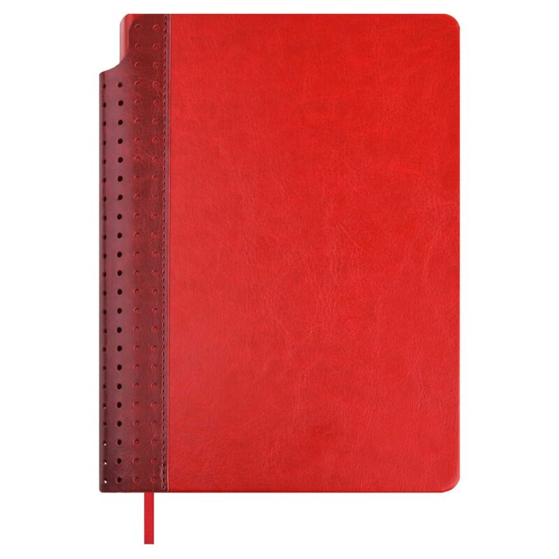 Ежедневник недат. А5 160л "Сариф" красный, иск.кожа, тв.переплет, перфорация, место для ручки, офсет, справ.мат-лы, закругл.углы, ляссе, инд.уп