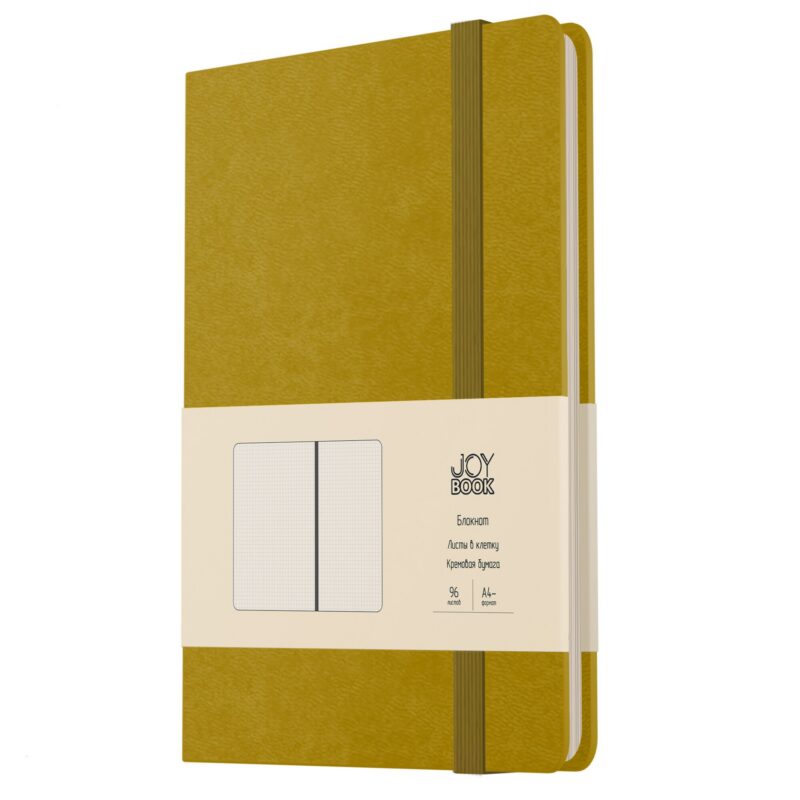 Книга для записей А4- 96л кл. "Joy Book. Фисташковый мусс" иск.кожа, тонир.блок, скругл.углы, ляссе, резинка