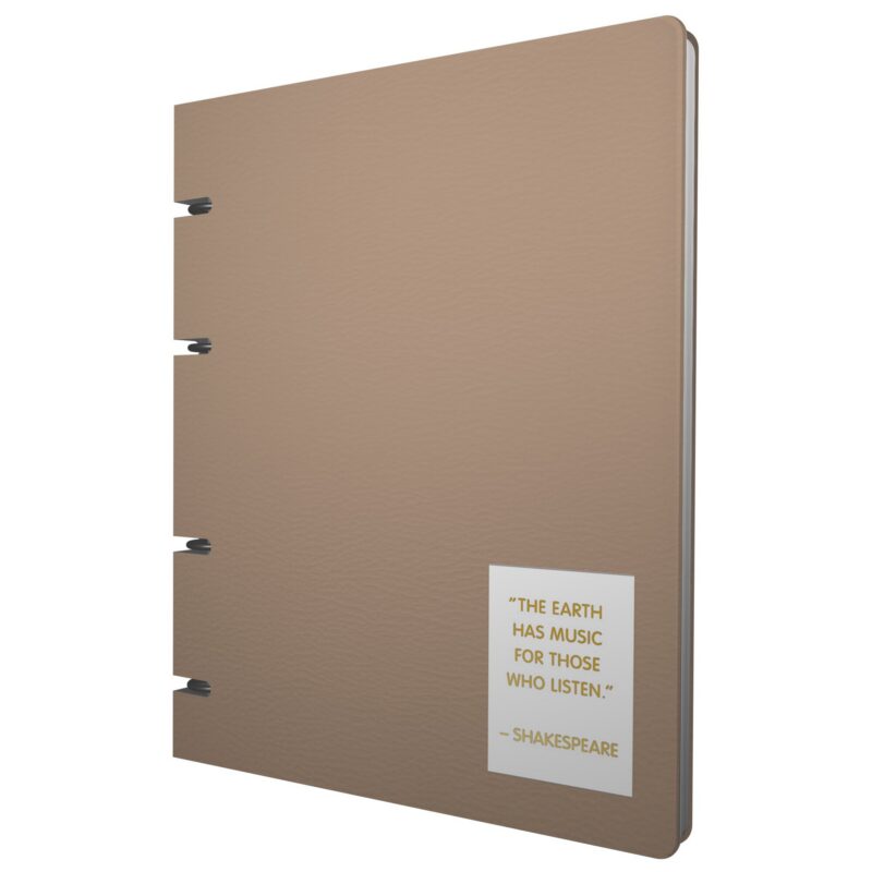 Тетрадь А4 120л кл. "NUANCES. Крем-брюле" на кольцах, смен.блок, обл. кож.зам, нашивка, инд.уп