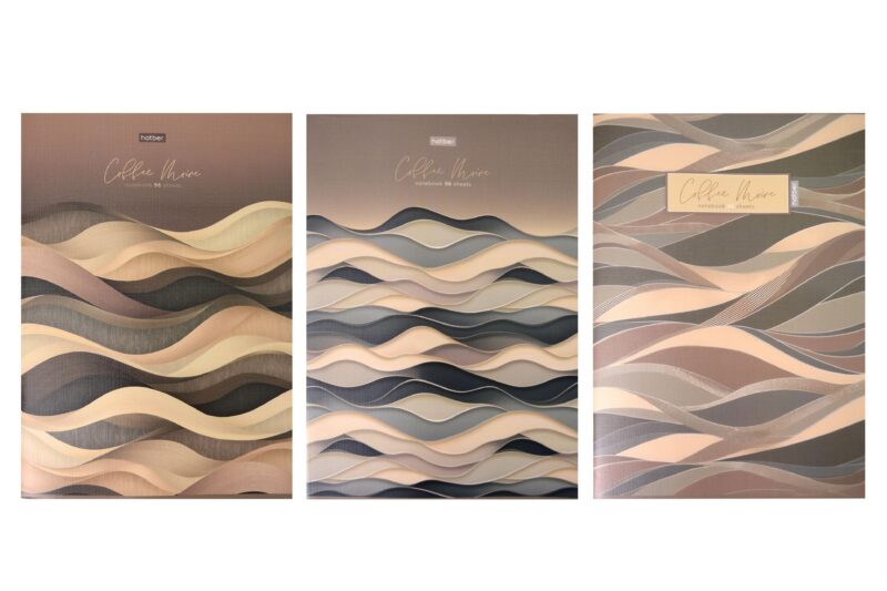 Тетрадь А4 96л лин. "Кофейный муар" скрепка, мел.картон, мат.ламинация, тиснение, ассорти