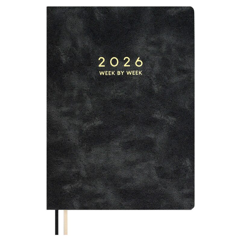 Еженедельник дат. 2026г. А4 80л "Тиволи делавэ" черный, кожзам, мягк.переплет, блинт.тиснение, офсет, тисн.фольгой, 2 ляссе, инд.уп