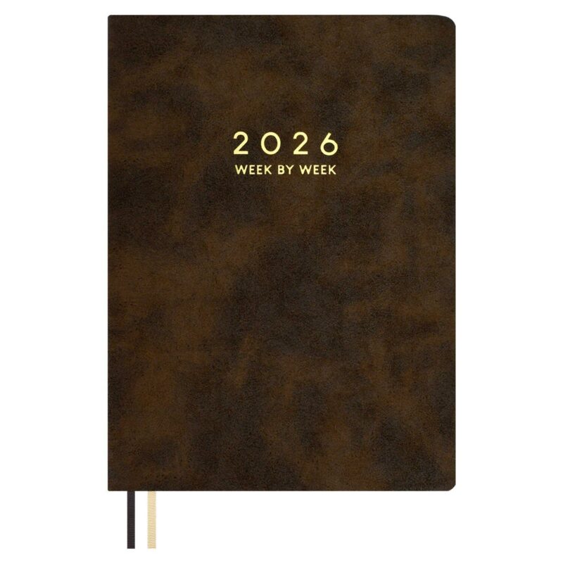 Еженедельник дат. 2026г. А4 80л "Тиволи делавэ" коричневый, кожзам, мягк.переплет, блинт.тиснение, офсет, тисн.фольгой, 2 ляссе, инд.уп