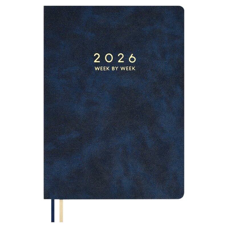 Еженедельник дат. 2026г. А4 80л "Тиволи делавэ" синий, кожзам, мягк.переплет, блинт.тиснение, офсет, тисн.фольгой, 2 ляссе, инд.уп