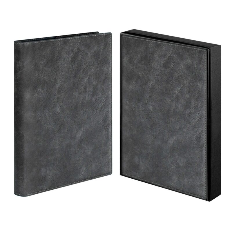 Ежедневник недат. А5+ 160л "Фланстер" графитовый, мягк.переплёт, иск.кожа, ляссе, подар.карт.коробка с ПВХ-крышкой