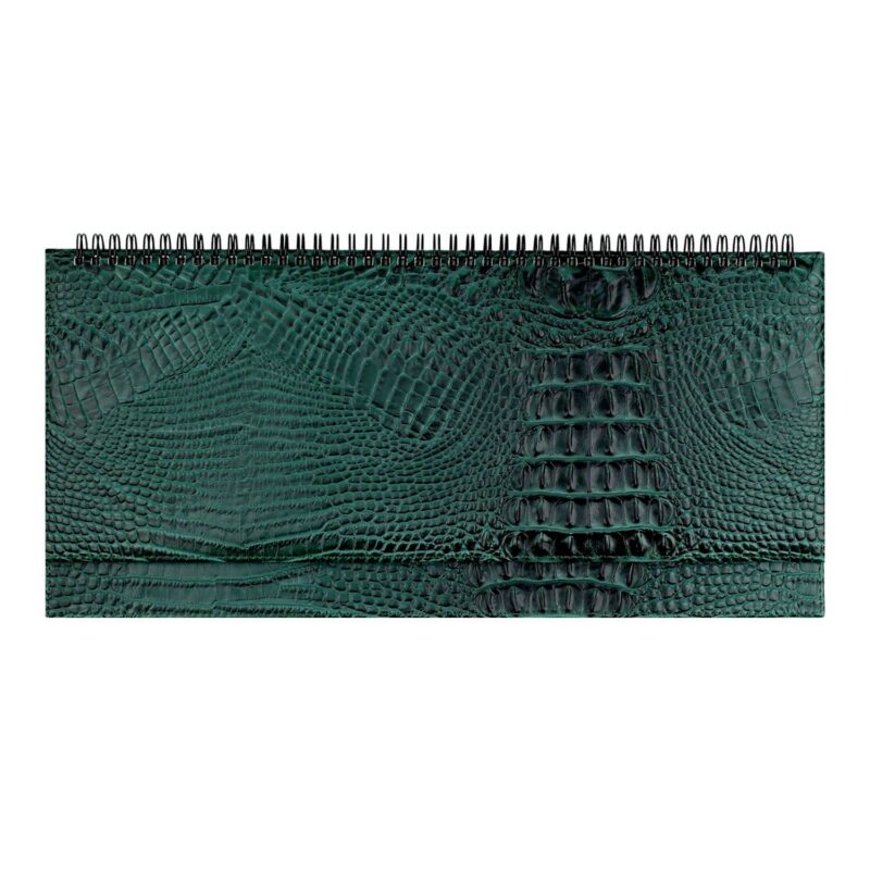 Планинг недат. 64л 390*180 "Аллигатор" зеленый, кожзам, тв.переплет, обл.поролон, офсет, настольный, откр.евроспираль, справ.мат-лы, ПВХ уп