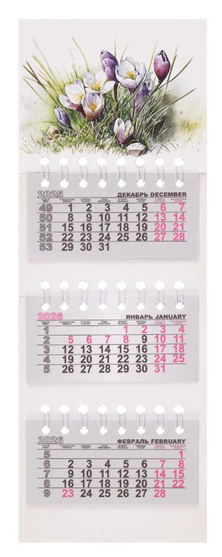 Календарь квартальный 2026г 82*230 "Цветы акварель" на магните