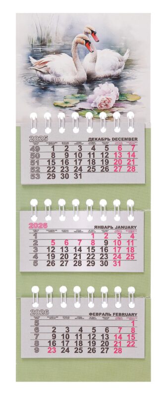 Календарь квартальный 2026г 82*230 "Лебеди. аква" на магните