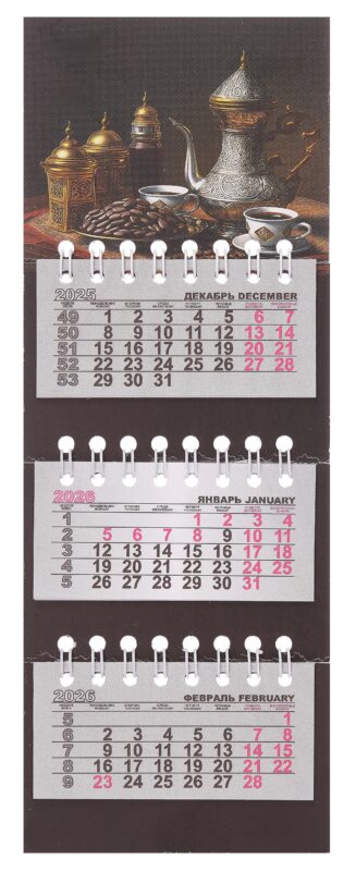 Календарь квартальный 2026г 82*230 "Кофе" на магните
