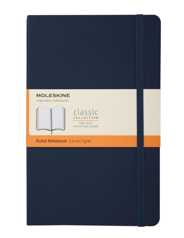 Книга для записей А5, 96 листов в линейку "Classic Soft", синий сапфир, мягкая обложка, резинка, Moleskine