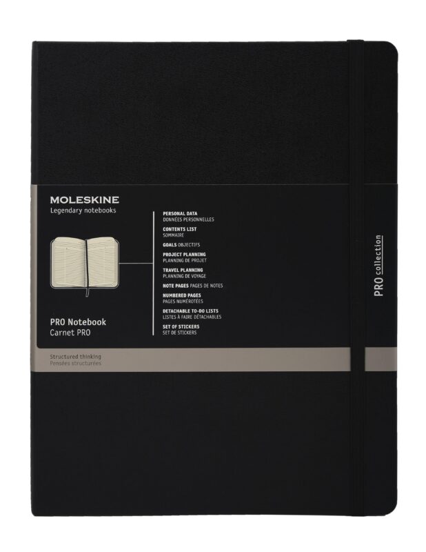 Книга для записей А4, 96 листов в линейку "Professional Large", черная, жесткая обложка, резинка, Moleskine