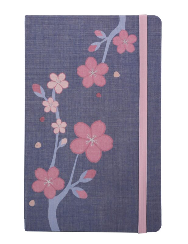 Книга для записей А5, 88 листов в линейку "Le Sakura Large", синяя, обложка текстиль, Moleskine