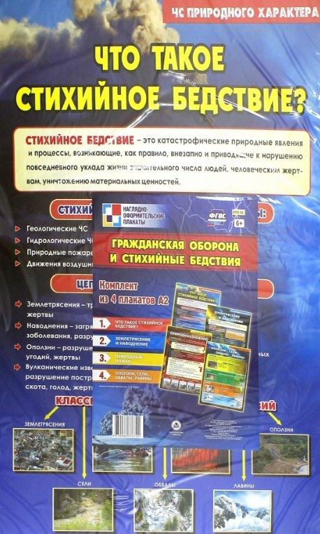 Комплект из 4 плакатов А2 "Гражданская оборона и стихийные бедствия". ФГОС