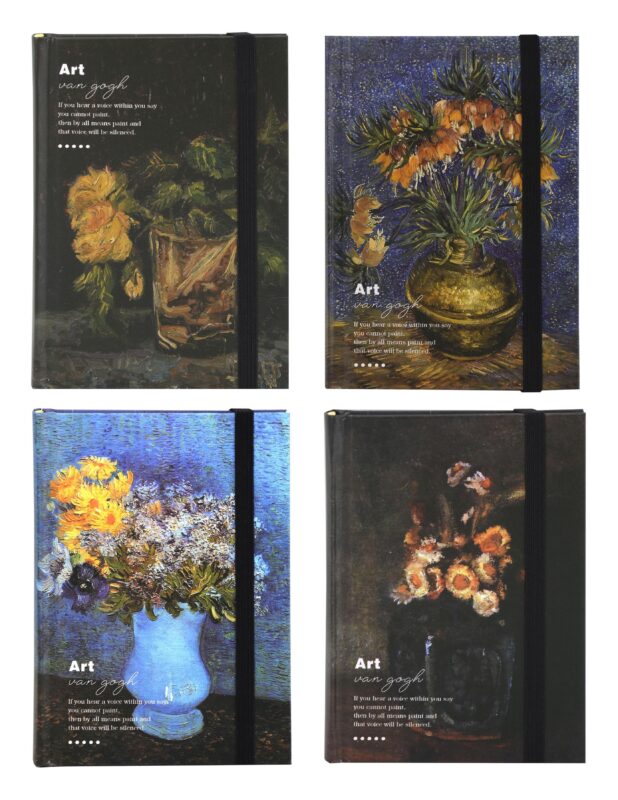 Записная книжка А6 96л лин. "Ван Гог. Цветы" тверд.обл., резинка, ассорти