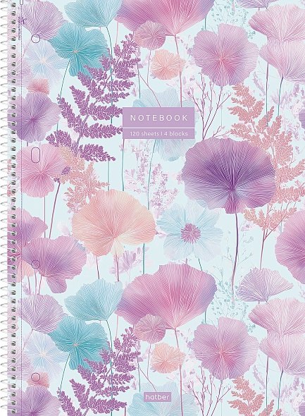 Тетрадь А4 120л кл. "Парящие лепестки" 7БЦ, спираль, ламинация soft touch