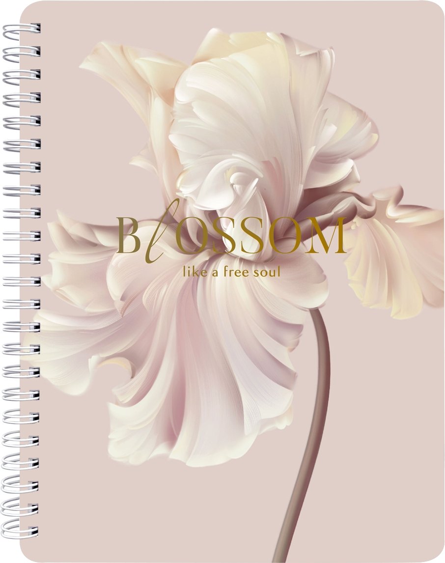 Тетрадь 120л кл. "Blossom", ирис, спираль, карт.обл., ламинация, тиснение золотой фольгой
